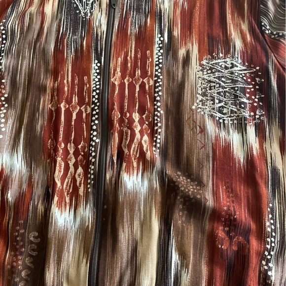 Bon Worth vintage zippered lightweight jacket top abstract neutral print XL P - Picture 3 of 8